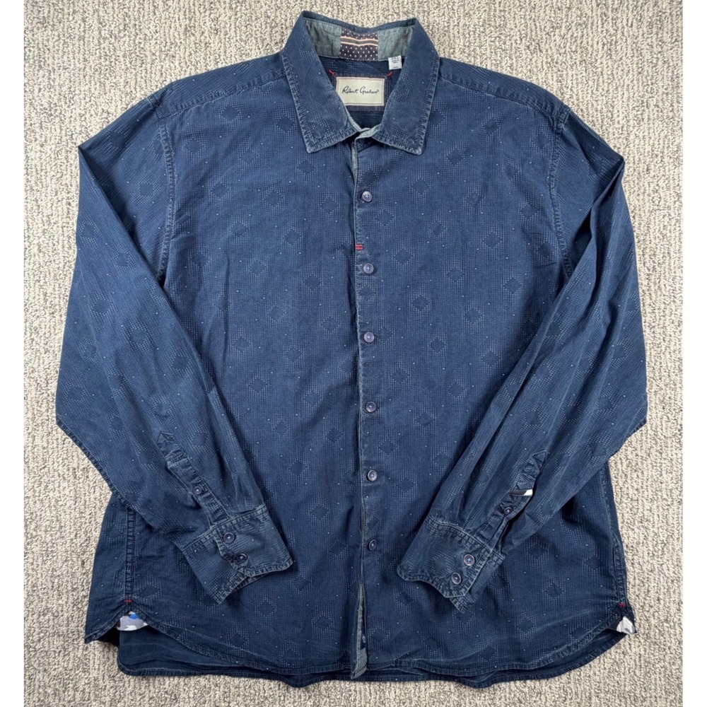 Robert Graham Button Down Shirt Mens 3XL Blue Geometric Coupe Long Sleeve Cotton